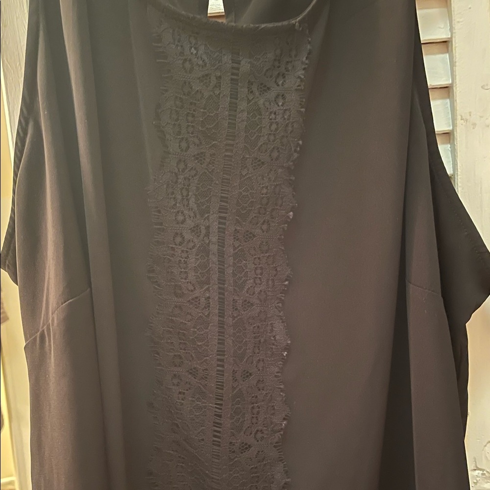 Boutique dressy black tank top with lacy design down the front